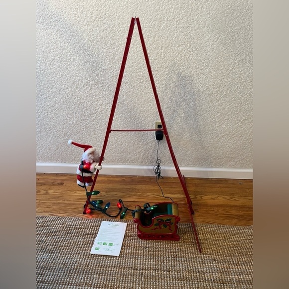 Mr Christmas Stepping Santa Climbing Ladder Lights plays 15 Carols sleigh Works - Picture 3 of 8